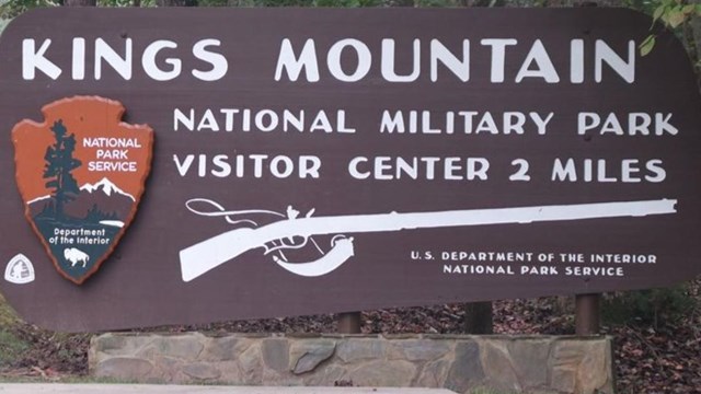 Kings Mountain National Military Park sign at the entrance to the park 