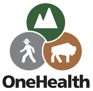 One Health logo showing mountains, park ranger, and bison One Health logo showing mountains, park ranger, and bison